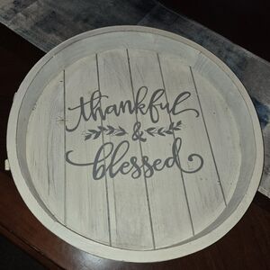Thankful & Blessed Round Wooden Tray